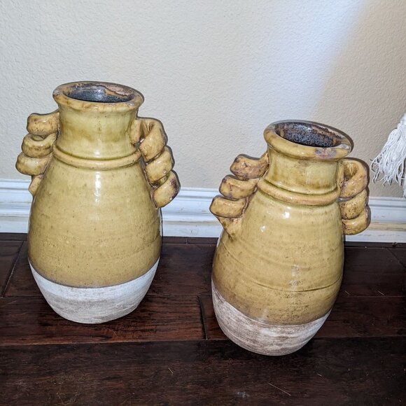 Ceramic Tuscan Vase with Curl Accent Handles - Picture 2 of 6